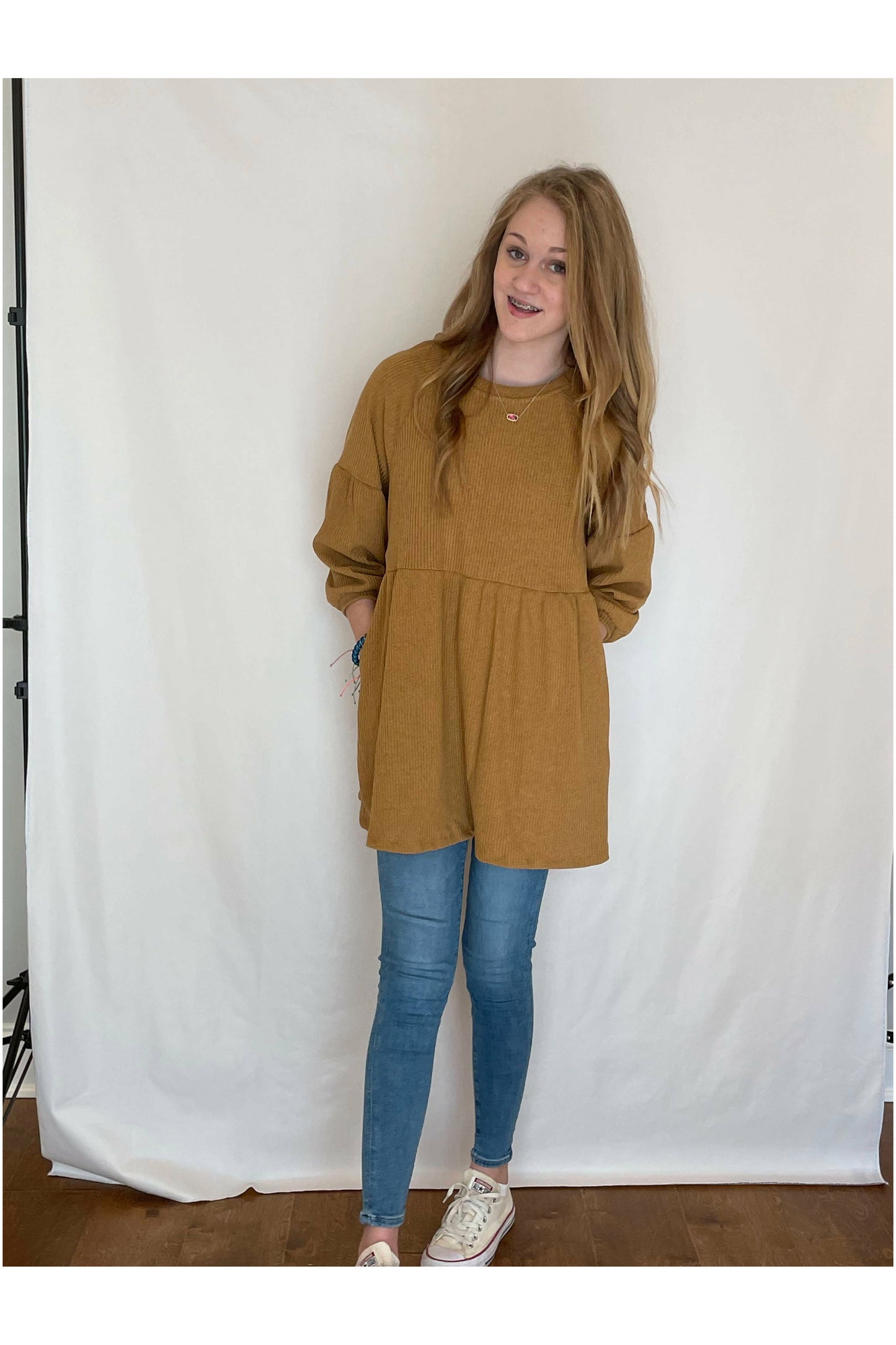 Light Gray Mustard Tunic Dress