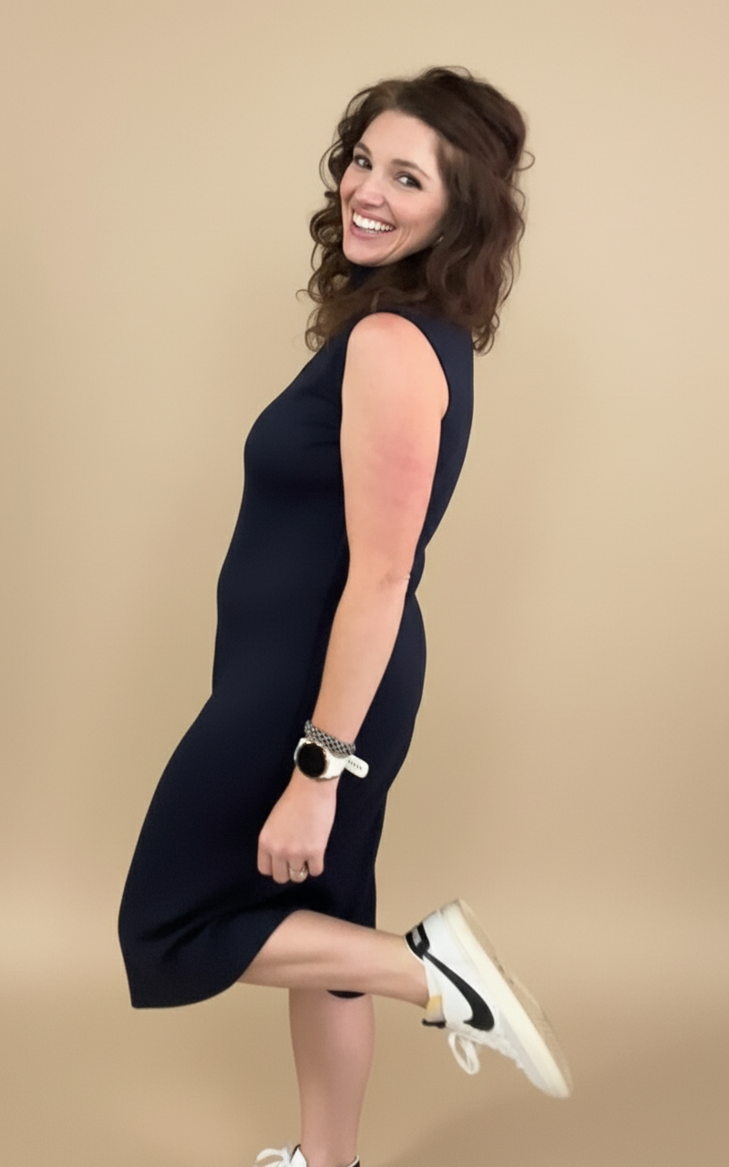 Navy High Neck Dress