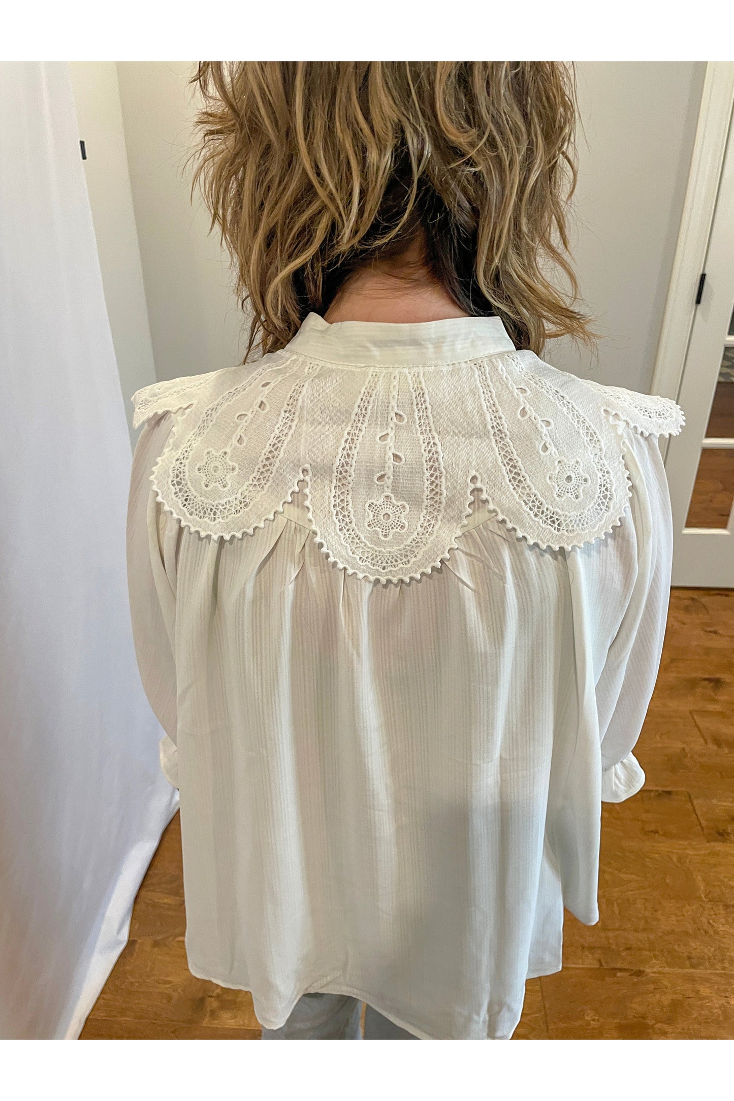 Crochet Accent Pleated Top